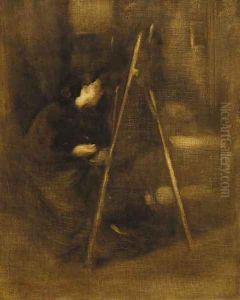 An artist at her easel by Eugene Carriere