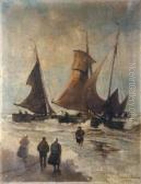 Segelboote Und Fischersleute Am Strand - view 1