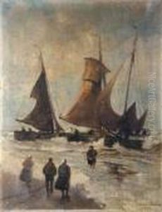 Segelboote Und Fischersleute Am Strand