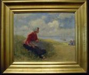 Junge Frau Auf Dune Sitzend