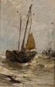 Fischerboote In Sturmischer See by German Grobe