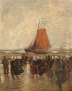 Fisherwomen At Thebeach Awaiting The Sailing-boats Return