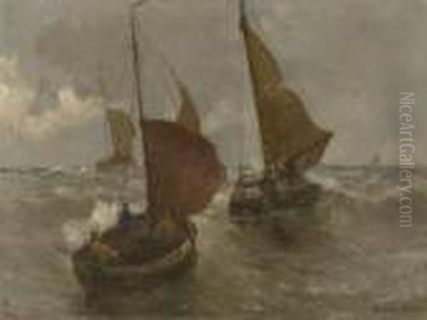 Fischerboote Auf Bewegter See - view 1