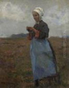 Strickende Frau. 1896 by Hermann Groeber