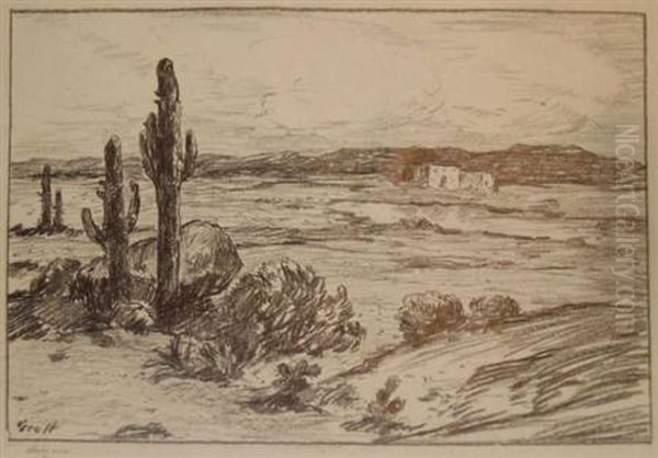 Mission Church;
Arizonalandscape; Mountainside With Trees; Arizona Sky And Wheat
Field:five - view 1