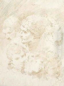 Six studies of heads by Donato Creti