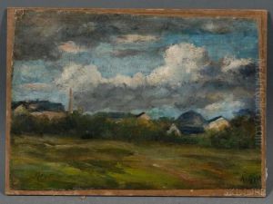 Landscape Sketch With Distant Farmhouses by Albert Lorey Groll