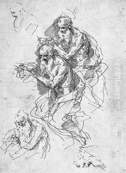 Three studies for a Saint Jerome, with two other heads - view 1