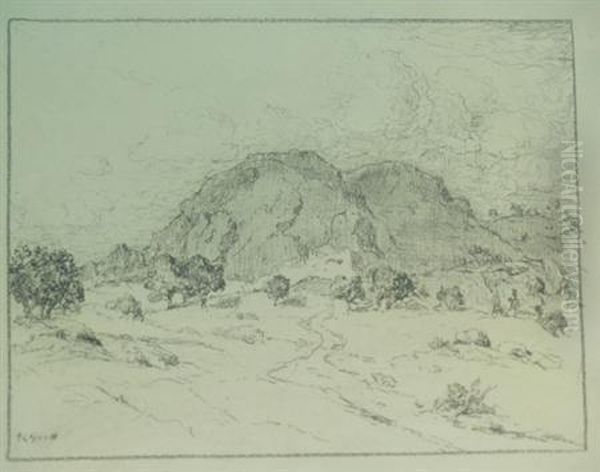Tree, Tree Stumps And Mountains;
An Adobe Village In A Mountain;pueblo Village, Arizona; Wagon Train,
Mountains And Sky - view 1
