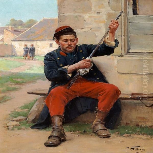 A Frenchsoldier Cleaning His Rifle - view 1