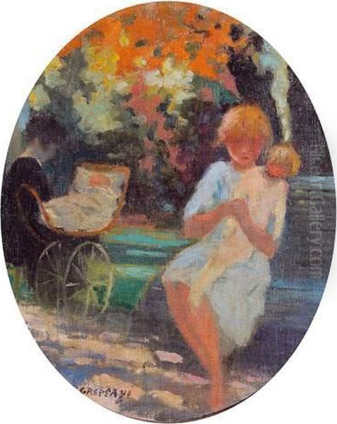 Femme Et Enfant Sur Un Banc Dans Un Parc. - view 1