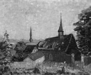 H. "blick Auf Ein Dorf". Sign. Ol Auf Lwd. 46 X 55 Cm. Rahmen by Henry Grosjean
