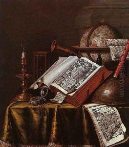 Still Life with Musical Instruments, Plutrach's "Lives" and a Celestial Globe by Edwart Collier