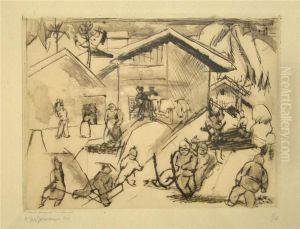 Winterlandschaft. Radierung (gebraunt) by Rudolf Grossmann