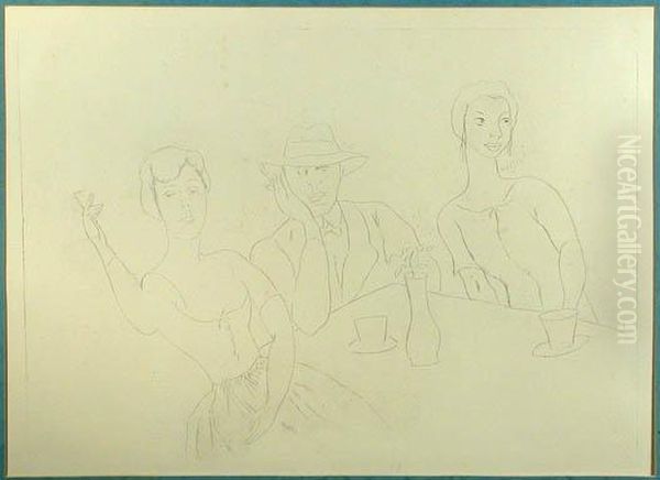 Zwei Frauen Und Mann Mit Hut
Beim Kaffeetrinken. Lithographieauf Buttenpapier Aus Einem Herbarium - view 1