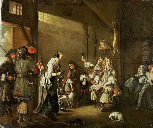 Cavaliers and Companions Carousing in a Barn - view 1
