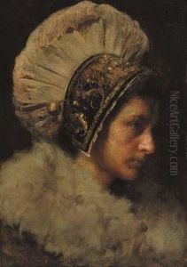 Donna In Costume Di Gressoney by Giacomo Grosso