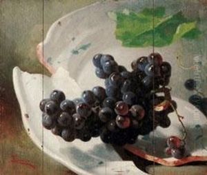 Natura Morta Con Uva Nera E Piatto In Maiolica