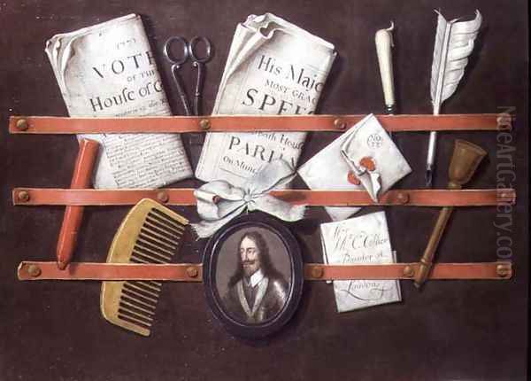 Letter rack with documents and miniature of Charles I - view 1