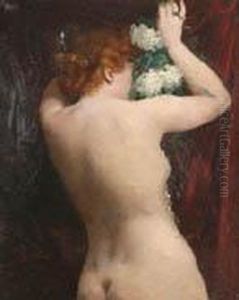 Nudo Di Donna Di Spalle Con Fiori by Giacomo Grosso