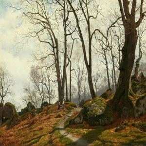 Two Young Girls In The Forest An Autum Day by Vilhelm Georg Groth