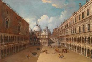Stierkampf Im Innenhof Des Dogenpalastes In Venedig by Carlo Grubacs