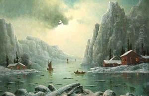 A winter fjord landscape by Nils Hans Christiansen