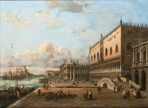 Figures In The Piazza San Marco With Santa Maria Della Salute Beyond by Carlo Grubacs