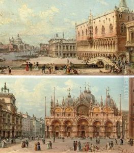 A View Of The San Marco; And An Elegant Company In Front Of The Palazzo Ducale, Venice by Giovanni Grubacs