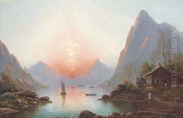 A fjord at sunset - view 1
