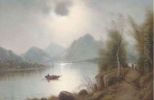 A lake by moonlight by Nils Hans Christiansen