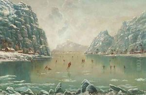Figures skating on a frozen fjord by Nils Hans Christiansen