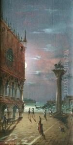 Venedig, Der Markusplatz Bei Mondschein, Mit Figurenstaffage