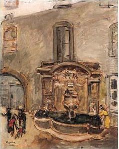 Rue Animee Avec Fontaine by Francis Gruber