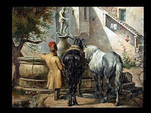 Pferde An Der Tranke by Franz Xaver Gruber