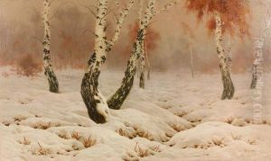 Stimmungsvolle Winterlandschaft Mit Birken.