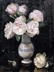 Vase De Roses Blanches by Jules-Alexandre Grun