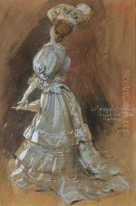 An Elegant Lady With A Parasol by Jules-Alexandre Grun