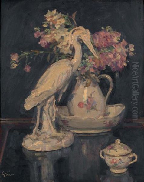 Fleurs Dans Un Vase Et Coupe D'argent - view 1