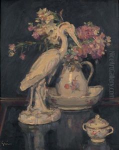 Fleurs Dans Un Vase Et Coupe D'argent by Maurice Grun