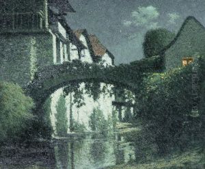 Petit Cours Deau Dans Le Village Au Clair De Lune by Maurice Grun