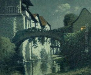 Mondscheinlandschaft Mit Brucke. Mondscheinlandschaft Mit Brucke.