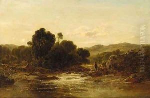 An angler in a rocky river landscape