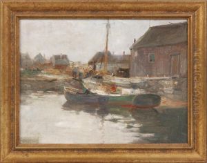 Sailboat At Dock Scene by Charles Paul Gruppe