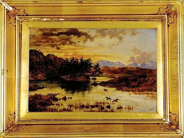 Ducks Rising In Twilight Landscape - view 1