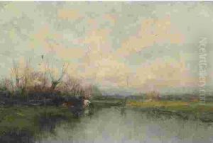 Dutch Landscape With Cows by Charles Paul Gruppe