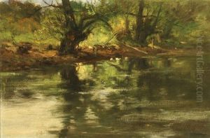 Three Ducks At The Edge Of A Woodland Brook