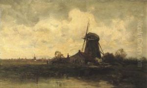 A Windmill Along A River A Windmill Along A River