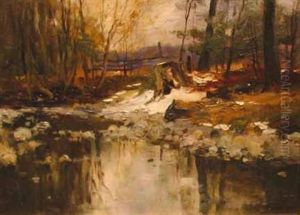 Winter Landscape With Stream by Charles Paul Gruppe