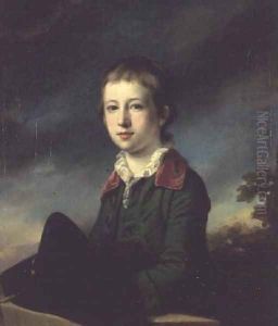 Boy in green coat with red velvet collar